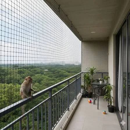 Safety net enclosing a high-rise apartment balcony